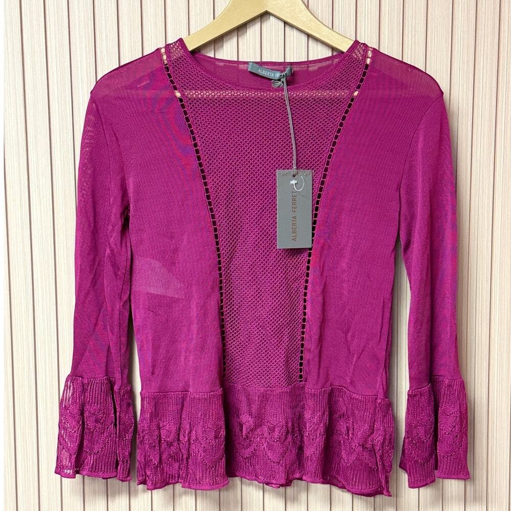 Alberta Ferretti Women’s Pink Ruffle Blouse 100% Viscose Size 38